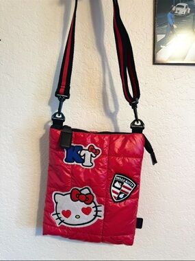 Hello Kitty Red Quilted Patch Crossbody Bag with Black-Red Strap